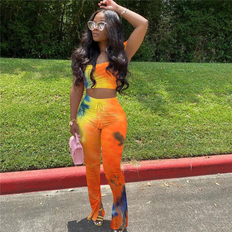 Women Tie Dye Printing Sets Fashion Strapless Crop Top Flare Split Jogger Sweatpants Two Piece Set Designer Female Sport Matching Outfit
Women Tie Dye Printing Sets Fashion Strapless Crop Top Flare Split Jogger Sweatpants Two Piece Set Designer Female Sport Matching Outfit