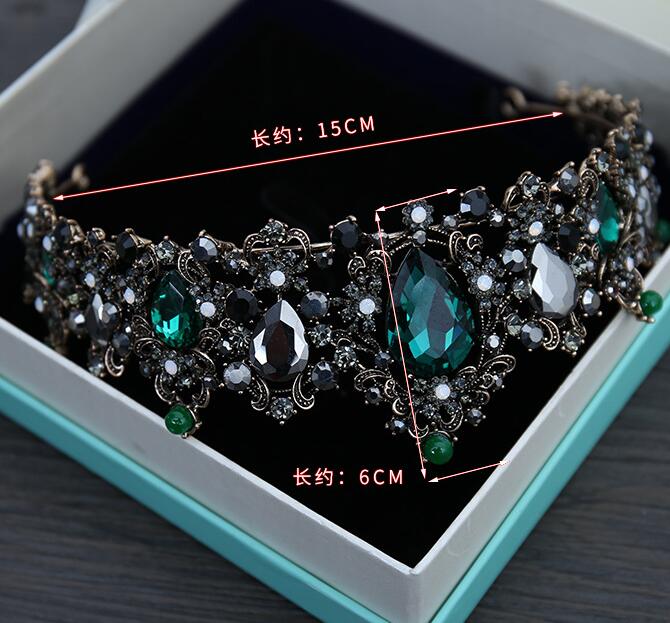 Wedding Accessories Green Headpieces Rhinestone Crown Wedding Headband Classic Jewelry Vintage Tiara Antique Copper Plated Hairbands