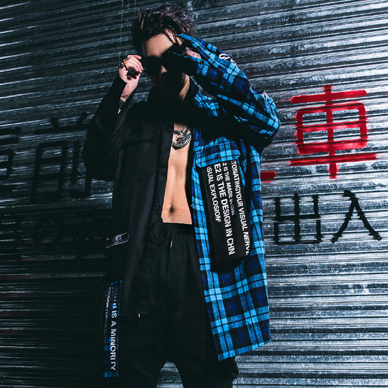 Plaid Shirts Men Hip Hop Patchwork Long Sleeve Shirt Men Women Punk Style Creative Letter Printed Shirt Tops Streetwear WJ188 T200410