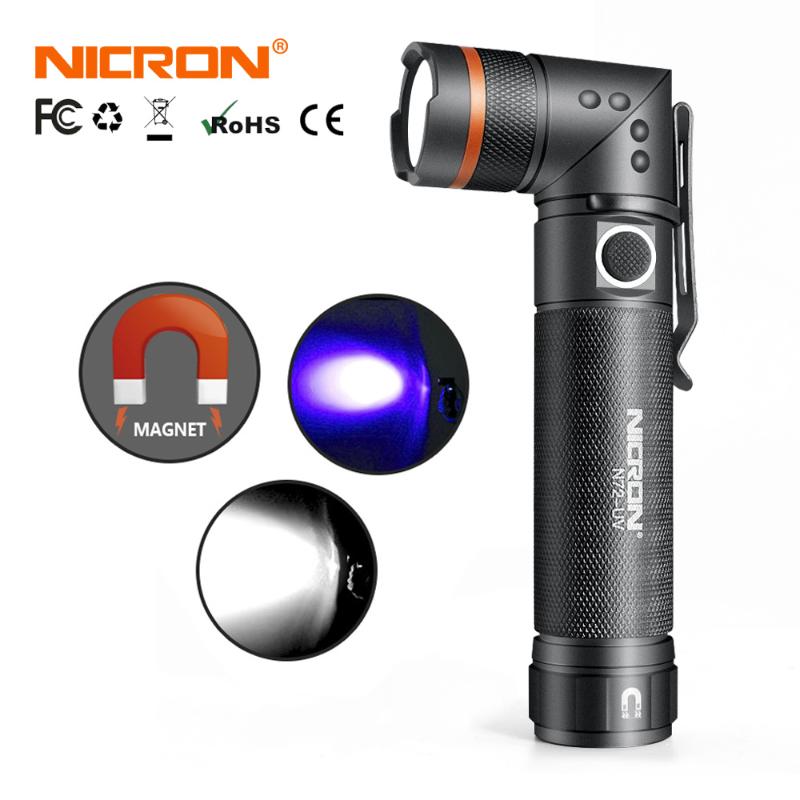 NICRON White / UV Light LED N72 / N72-UV 90 Degree Twist Waterproof 800LM 18650 Battery Magnet LED Torch Light
NICRON White / UV Light LED N72 / N72-UV 90 Degree Twist Waterproof 800LM 18650 Battery Magnet LED Torch Light