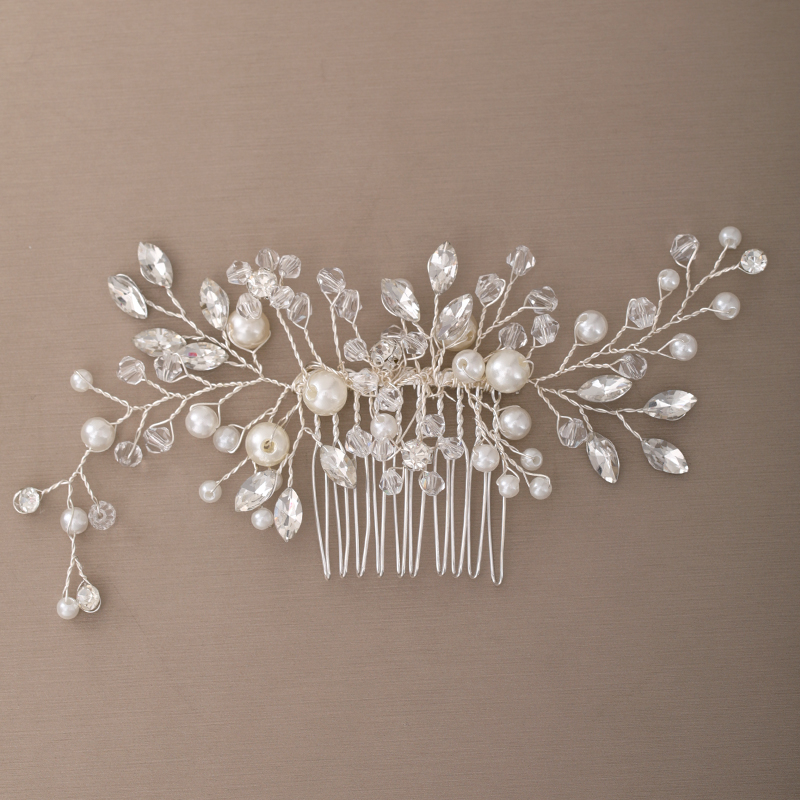 Wedding Hair ornaments Crystal Hair Combs Bridal Rhinestones Combs Pearl Headpiece Handmade Women Hair Accessories Tiara Jewelry
