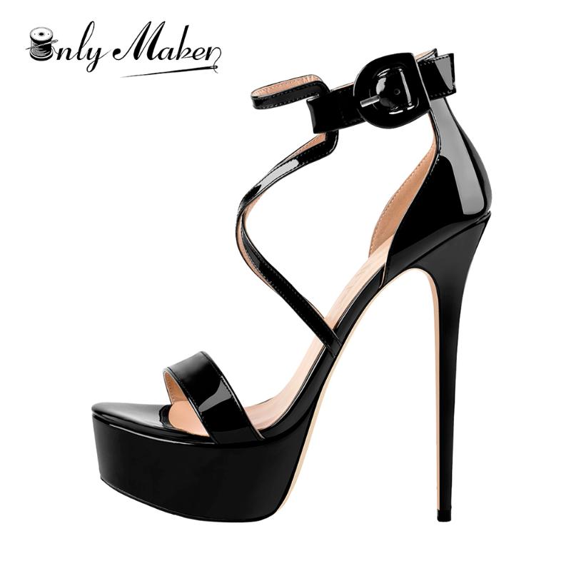 Onlymaker Open Toe Platform Stiletto Ankle Strap Crisscross Fashion Sandals Sexy Black Patent Leather Heels for Women Plus Size, P90420b
Onlymaker Open Toe Platform Stiletto Ankle Strap Crisscross Fashion Sandals Sexy Black Patent Leather Heels for Women Plus Size, P90420b