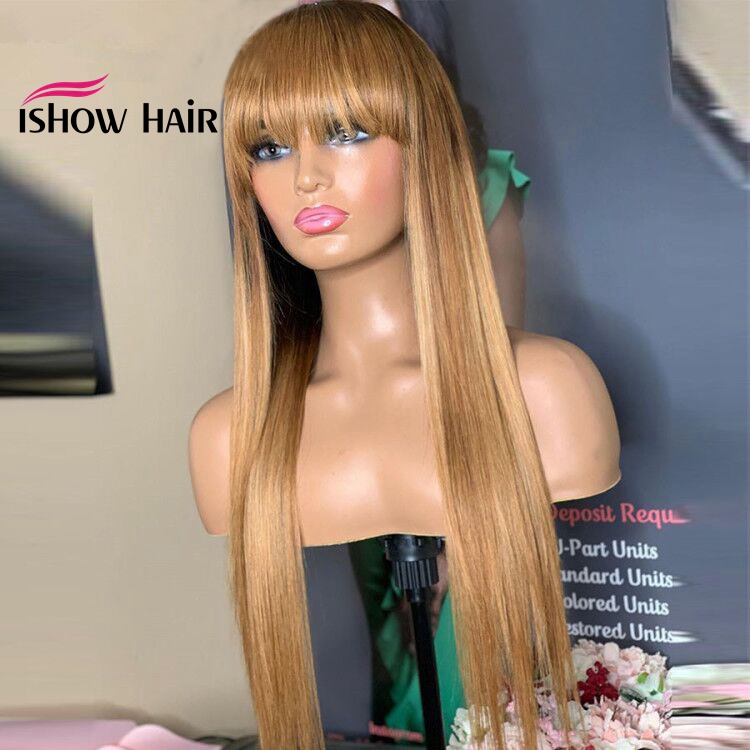 ishow brazilian 4 27 straight human hair wigs with bangs 27 30 99j orange ginger 350 peruvian none lace wigs indian hair malaysian