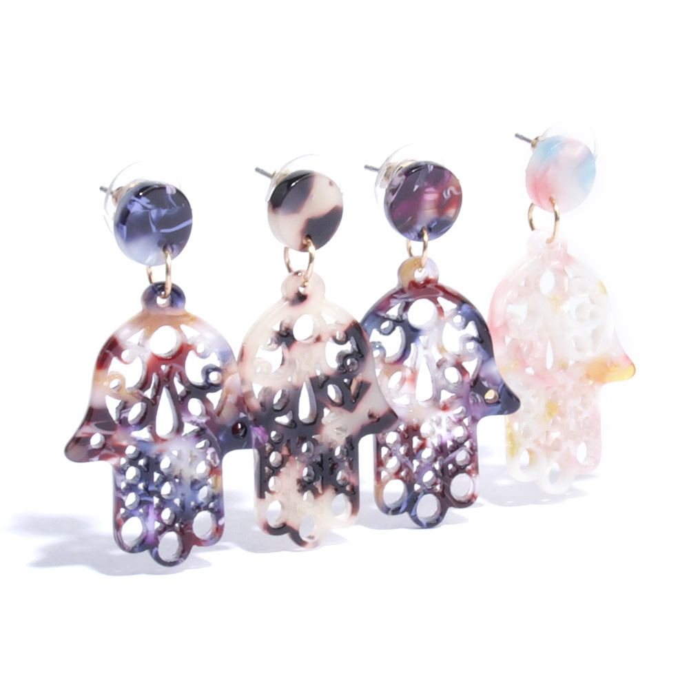 Creative Geometric Hamsa Hand Earring Acrylic Acetic Acid Sheet Hot Ear Stud Women Statement Long Drop Earrings