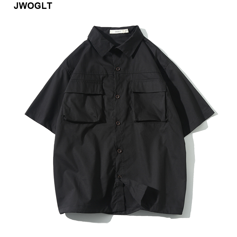 Summer Streetwear Fashion Harajuku Mulit Pocket Short Sleeve 100% Cotton Cargo Black Korean Shirts 4XL 5XL