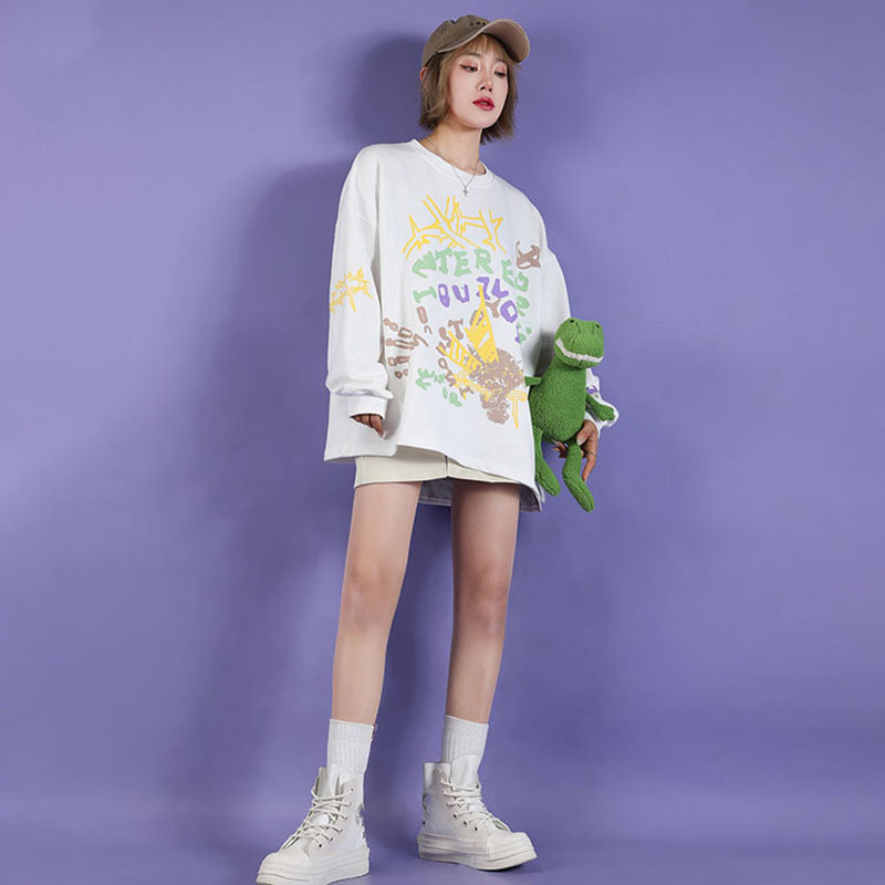 XITAO New Spring Clothing Sweatshirt Hip Hop Doodle Pattern Women Tops Korean Style O Neck Plus Size Streetwear DMY3539 T200311