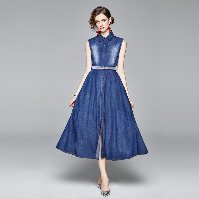 JSXDHK Fashion Summer Women Lapel Collar Cowboy Shirt Dress Elegant Single Breasted Sleeveless Denim Tank Long Dress With Belt, Blue
JSXDHK Fashion Summer Women Lapel Collar Cowboy Shirt Dress Elegant Single Breasted Sleeveless Denim Tank Long Dress With Belt, Blue