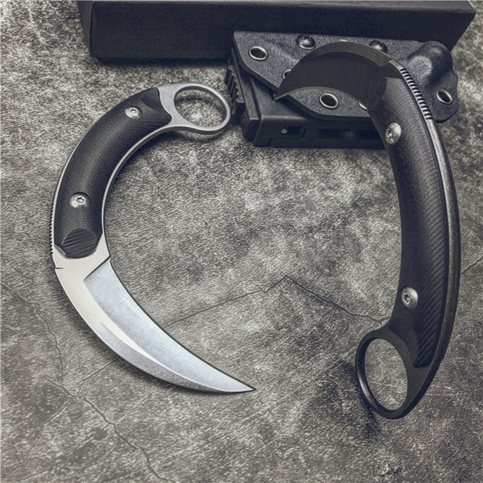 2020 New Karambit Tactical knives 440C White/Black Stone Wash Full Tang G10 Handle Fixed Blade Claw Knife With Kydex