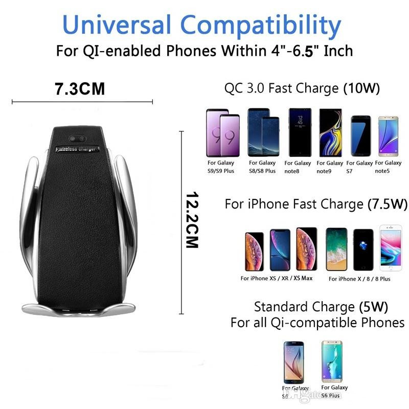 S5 Wireless Car Charger Automatic Clamping For iphone Android Air Vent Phone Holder 360 Degree Rotation 10W Fast Charging free shipping
S5 Wireless Car Charger Automatic Clamping For iphone Android Air Vent Phone Holder 360 Degree Rotation 10W Fast Charging free shipping