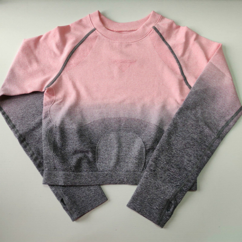 Nepoagym Ombre Cropped Seamless Long Sleeve Crop Top Workout Shirts for Sports Tops Gym Women T200331 T200401