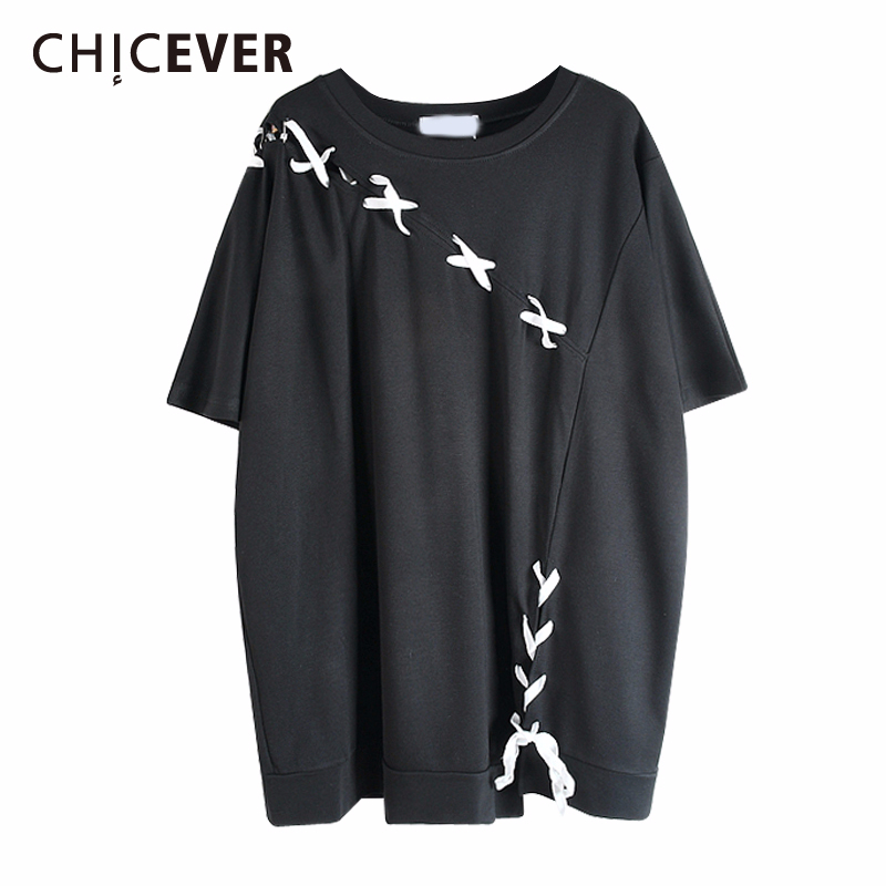 CHICEVER Bandage Bowknot T-shirt For Women O Neck Short Sleeve Casual Loose Oversized Shirts Female 2020 Summer Clothes New, Black
CHICEVER Bandage Bowknot T-shirt For Women O Neck Short Sleeve Casual Loose Oversized Shirts Female 2020 Summer Clothes New, Black