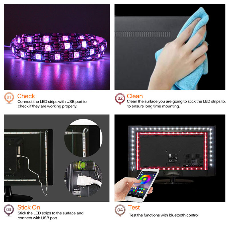 LED TV Backlight Strip DC5V SMD5050 1M 2M 3M 4M 5M USB Cable Power Flexible RGB Bluetooth Smart Background Tape Lighting