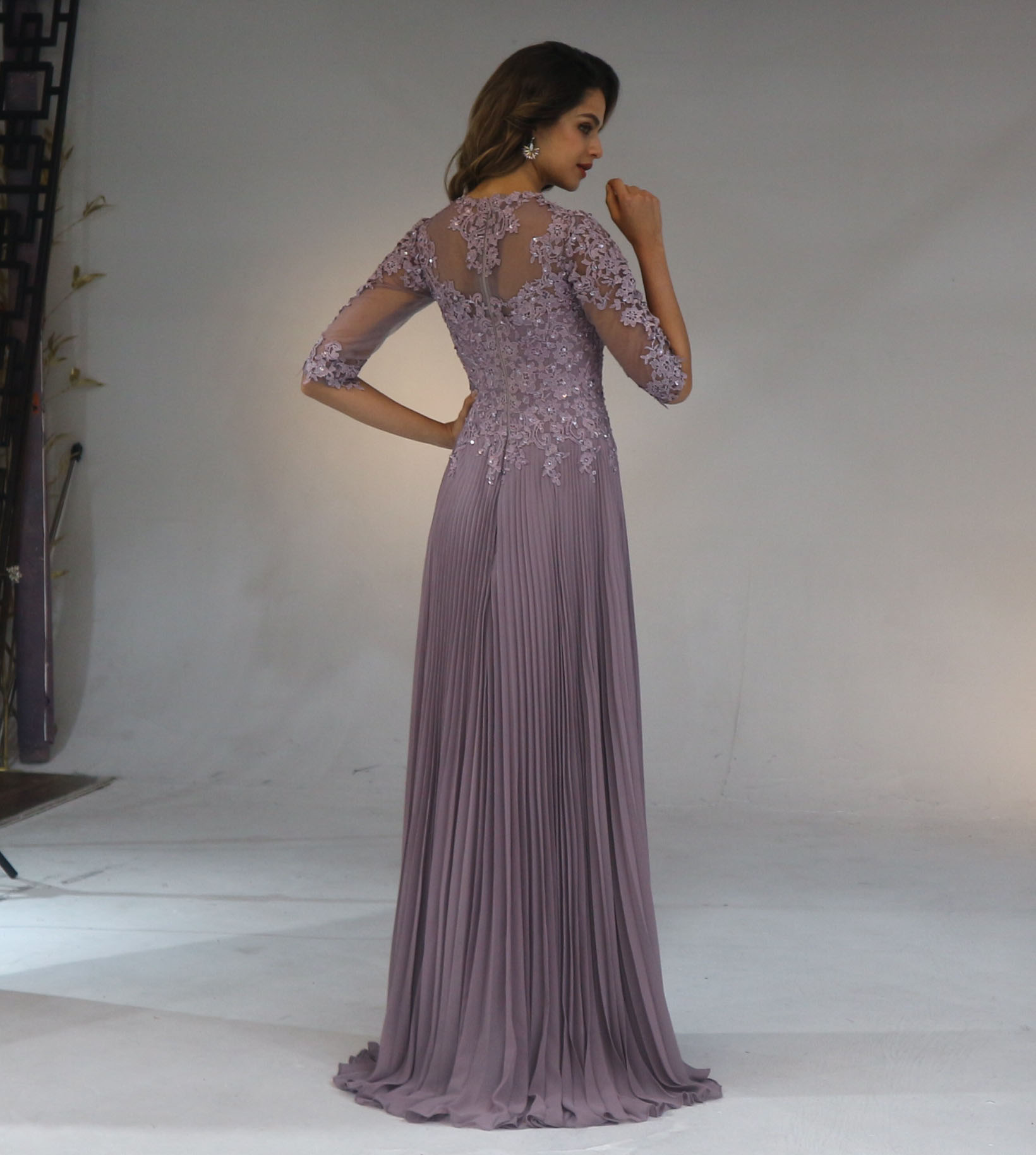 Werbowy Dress Chiffon Pleated Lace Applique A Line With 1/2 Sleeves Mother Of The Bride Dress Long Appliques Mother's Evening Dresses