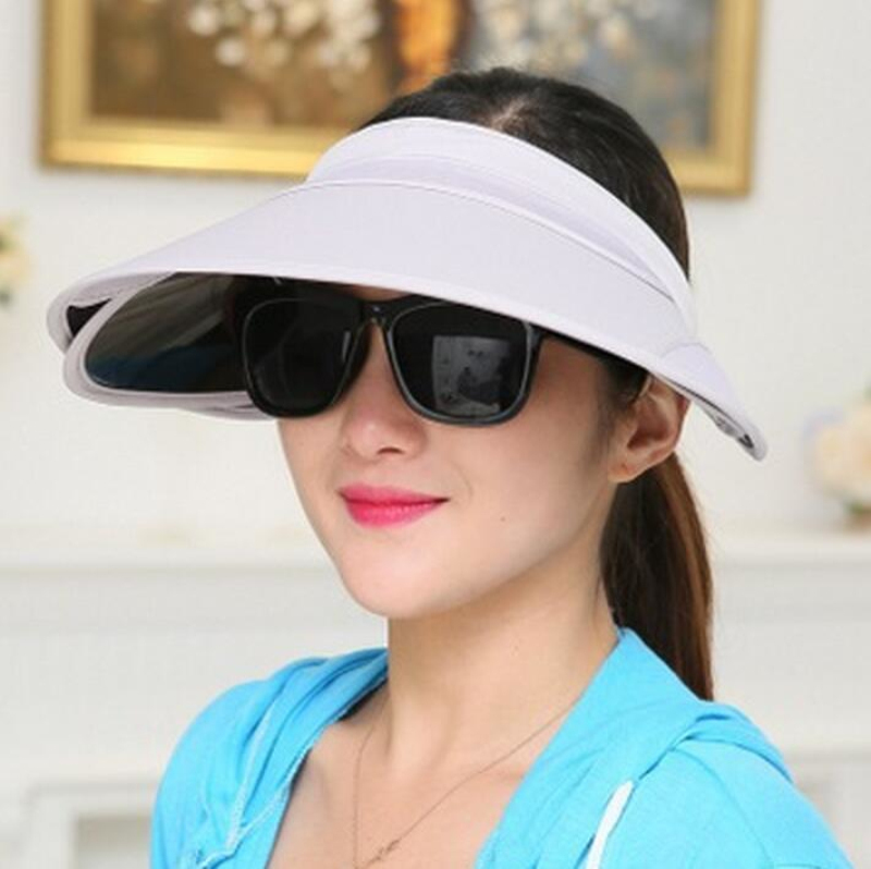 Womens Chic Sun Protection Wide Brim Empty top Sunhat Cap with Retractable Visor anti-ultraviolet Beach Hat Y200716