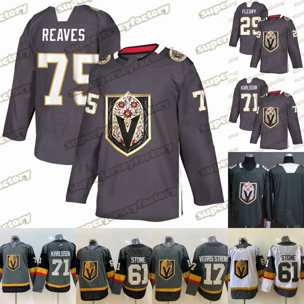 

Mens Vegas Golden Knights Latino Heritage Night Jersey Marc-Andre Fleury William Karlsson Ryan Reaves Blank Ice Hockey Jerseys Fast Shipping, 81 grey