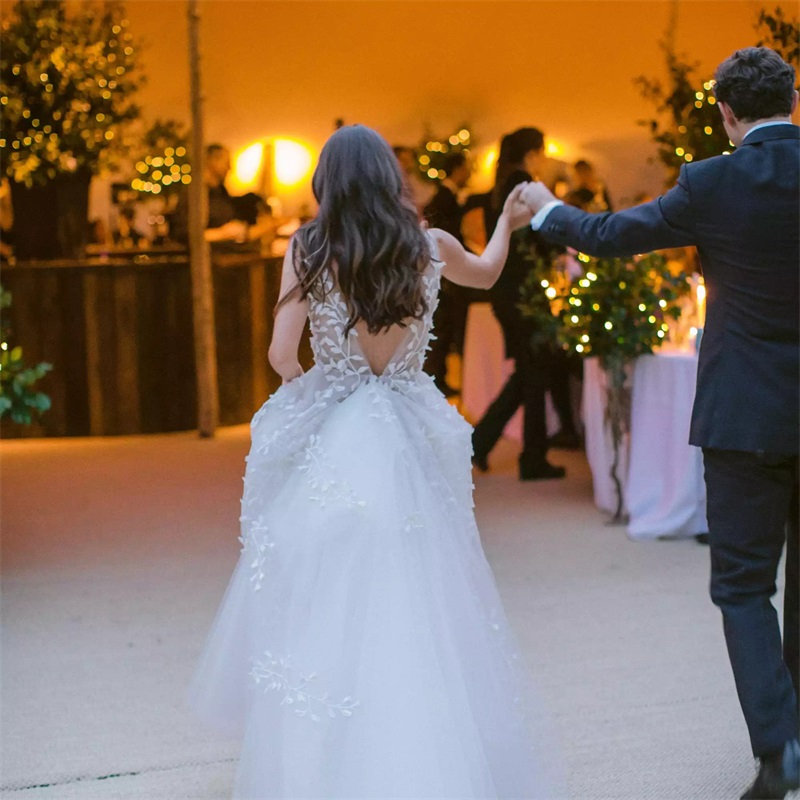 Sexy V-neck Backless Wedding Dresses Appliqued Lace A Line Beach Bohemia Wedding Gown Sleeveless Custom Made Sweep Train Robes De Mariée