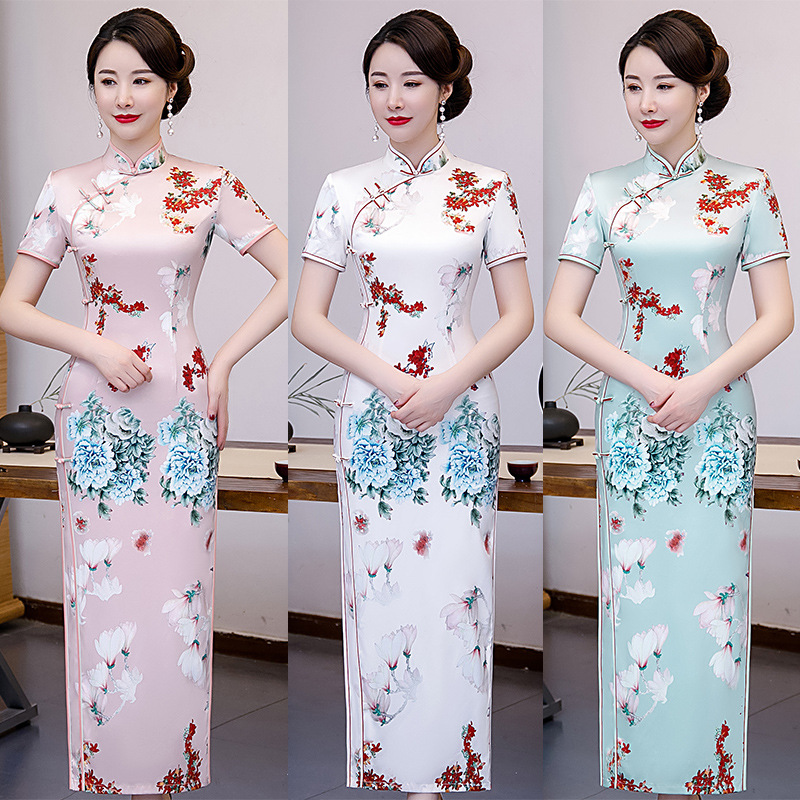 Chinese Style Mandarin Collar Sexy Slim Long Qipao Print Satin Cheongsam Classic Evening Party Dress Vestidos 4XL
Chinese Style Mandarin Collar Sexy Slim Long Qipao Print Satin Cheongsam Classic Evening Party Dress Vestidos 4XL