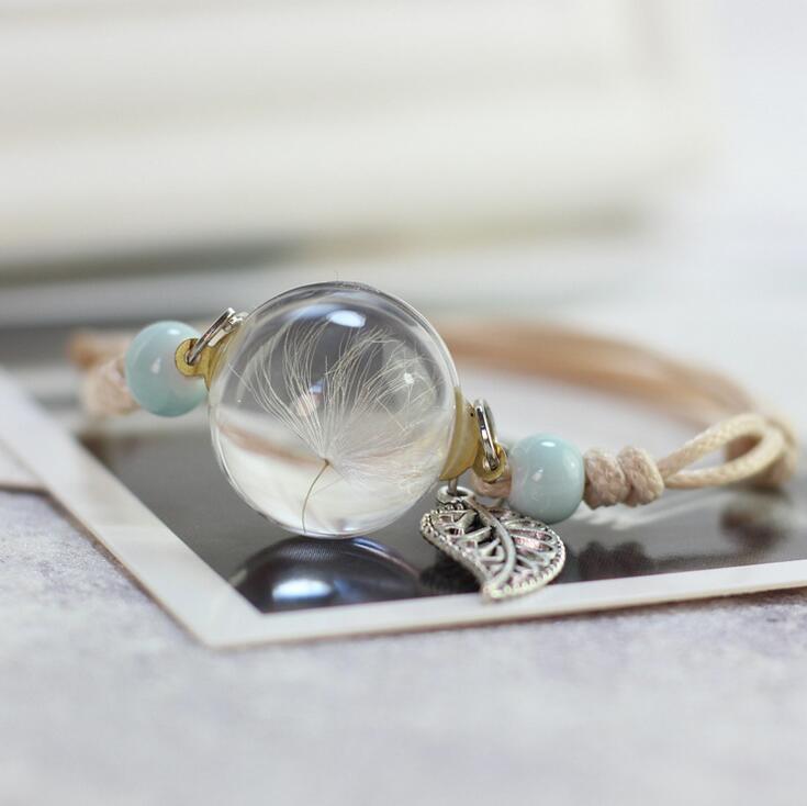 DHL epacket Dried flower plant specimen glass ball dandelion gypsophila starry couple gift female bracelet DJFB107 Charm Bracelets jewelry