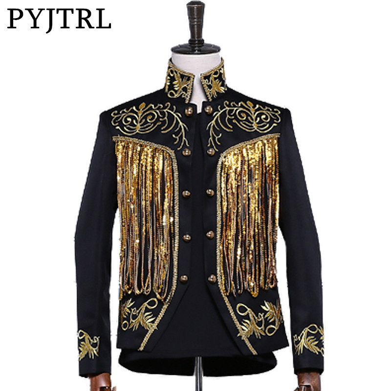 PYJTRL Men's Gold Silver Twinkle Tassel Sequins Embroidery Double Breasted Stage Singer Suit Jacket Men Slim Fit Blazer Designs, White silver
PYJTRL Men's Gold Silver Twinkle Tassel Sequins Embroidery Double Breasted Stage Singer Suit Jacket Men Slim Fit Blazer Designs, White silver