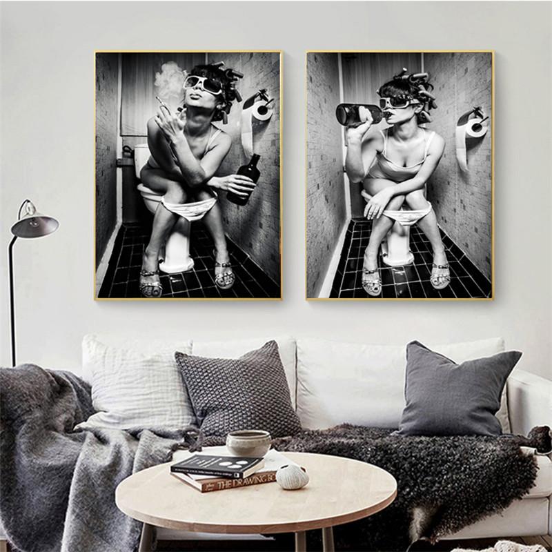 Modern Toilet Sexy Woman Poster Wall Art Bar Girl Smoking and Drinking In Restroom Canvas Prints Painting Picture for Home Decor
Modern Toilet Sexy Woman Poster Wall Art Bar Girl Smoking and Drinking In Restroom Canvas Prints Painting Picture for Home Decor