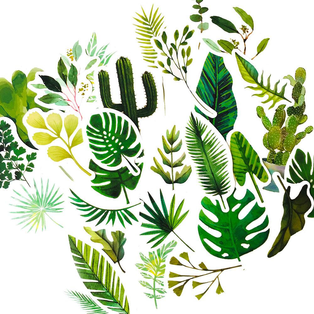 5 Sets=300PCS Green Plants Small Fresh Suitcase Notebook Stickers PVC Waterproof Stickers