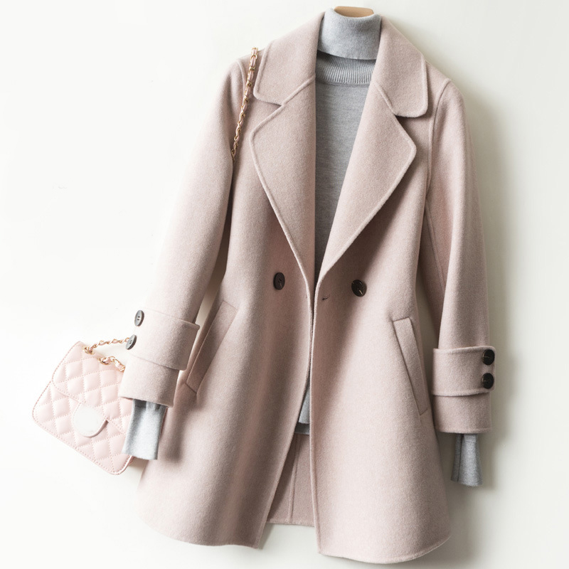 Women's Wool & Blends Double Sided Cashmere Coat Mid Length Women Winter