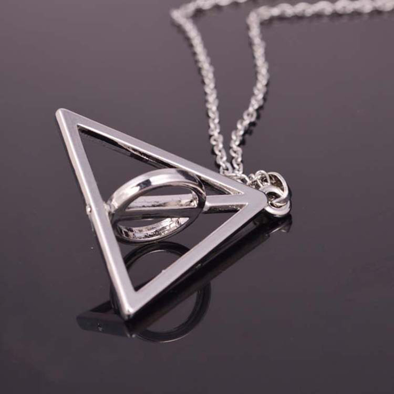 Brand New Deathly Hallows Stainless Steel Triangle Circle Necklace Rotatable Harry Metal Pendant Movie Jewelry
Brand New Deathly Hallows Stainless Steel Triangle Circle Necklace Rotatable Harry Metal Pendant Movie Jewelry