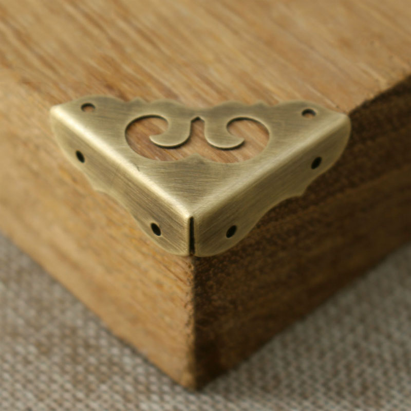 4pcs antique brass corner bracket furniture desk cabinet jewelry box wood box hardware corner guard hollow classic flower corner