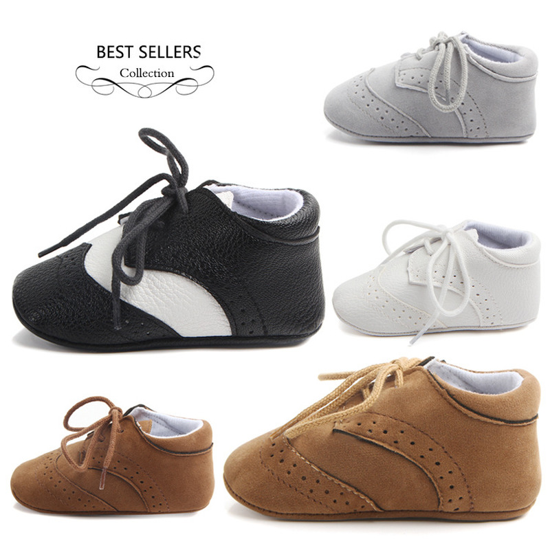 PU Leather Baby Shoes Unisex Infant Toddler Moccasins Baby Booties Kids Footwear Anti-Slip Bebes Casual First Walkers, Black
