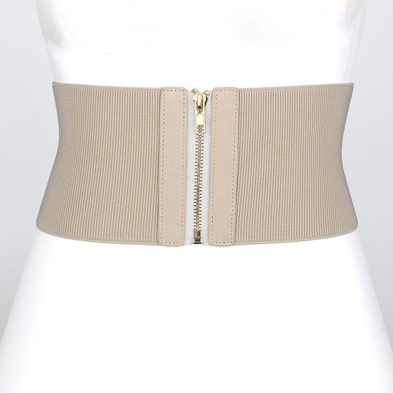 Women Solid Zipper Wide Cummerbund Elastic Waist Belt Stretch Waistband Thin Fashion Khaki Camel Black 200-A953 CX200722