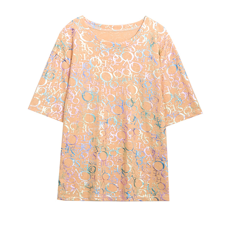 Summer new women's color printed cotton short-sleeved T-shirt youth fashion round neck top student tide youth T-shirt, Beige
Summer new women's color printed cotton short-sleeved T-shirt youth fashion round neck top student tide youth T-shirt, Beige