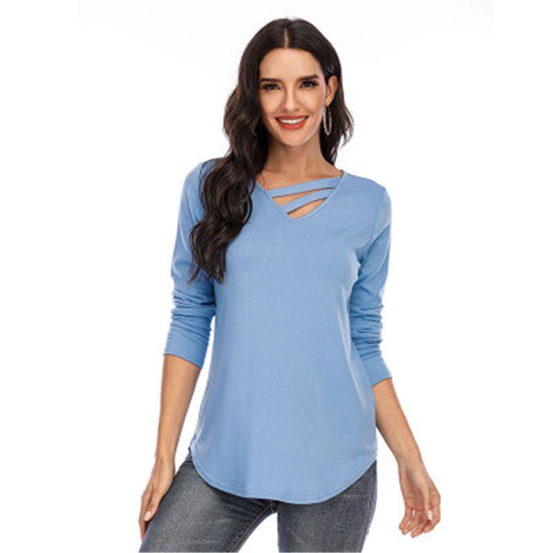 Women Long Sleeve V-neck T-shirt Fashion Trend Solid Color Crew Neck 2 Decorative Strips Tees Designer Female Casual Loose Top Shirt Clothes
Women Long Sleeve V-neck T-shirt Fashion Trend Solid Color Crew Neck 2 Decorative Strips Tees Designer Female Casual Loose Top Shirt Clothes