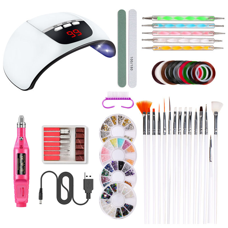120W UV LED LAMP Dryer Nail Art Tool Set 8pcs Nail Drill Manicure Sets White Pink Gel Polish Kit Manicure Tools Set
120W UV LED LAMP Dryer Nail Art Tool Set 8pcs Nail Drill Manicure Sets White Pink Gel Polish Kit Manicure Tools Set