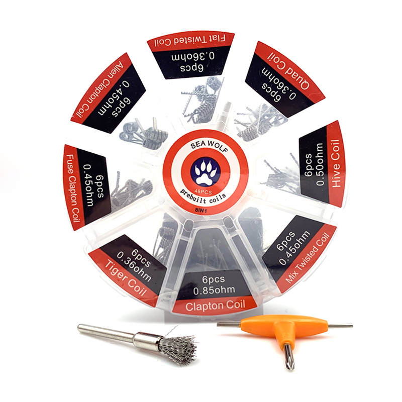 Seawolf 8 In 1 Prebuilt Coil Clapton Hive Twisted Wire with Mini Brush and T Screwdriver for RDA DIY Wire RBA Bacon Vape Cotton
Seawolf 8 In 1 Prebuilt Coil Clapton Hive Twisted Wire with Mini Brush and T Screwdriver for RDA DIY Wire RBA Bacon Vape Cotton