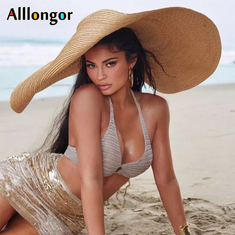 25CM Wide Brim Straw Hat Women Beach Hats Oversized Fashion Ladies Summer New UV Protection Foldable Sun Shade Cap Sunhat T200720
