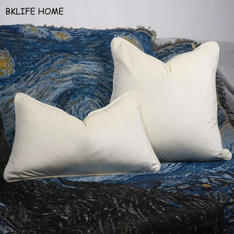 

Bright Beige Piping Design Velvet Cushion Cover Pillow Case Lovely Soft Pillow Cover No Balling-up Without Stuffing, As pic
