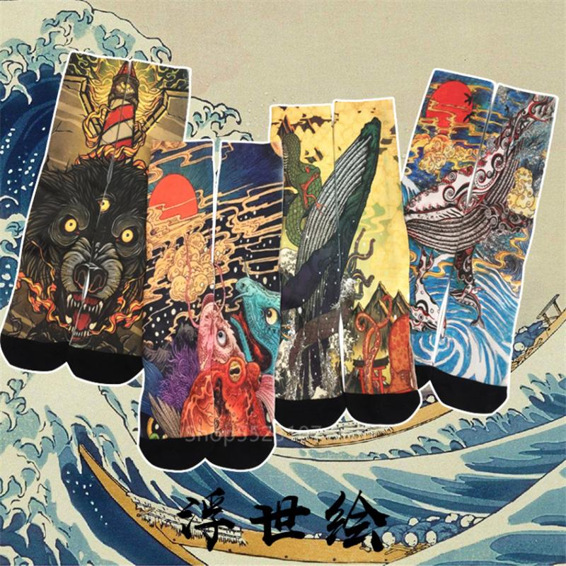 Fashion Ukiyo-e Men Samurai Costume Retro Socks 24Color Women Whale Wave Print Harajuku Fashion Ankle Woman Sock Geta Tube Funny, Color2 
Fashion Ukiyo-e Men Samurai Costume Retro Socks 24Color Women Whale Wave Print Harajuku Fashion Ankle Woman Sock Geta Tube Funny, Color2