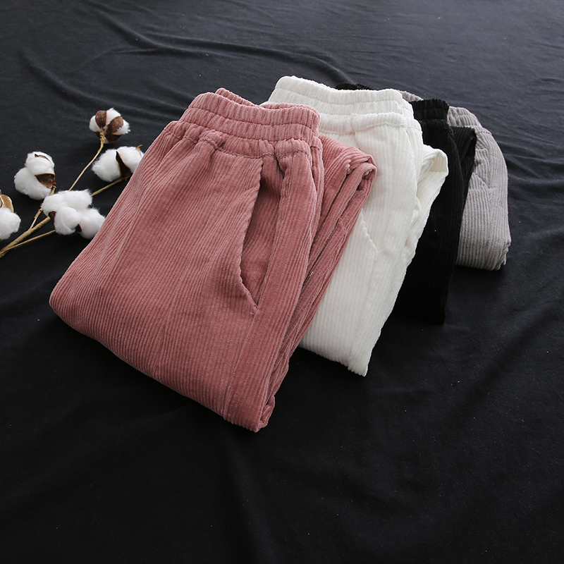 Neploe 100% Cotton Corduroy Harem Pants Autumn Winter Elastic High Waist Women Trousers Plus Size S-5XL Ankle-length Pants 54596 V191019