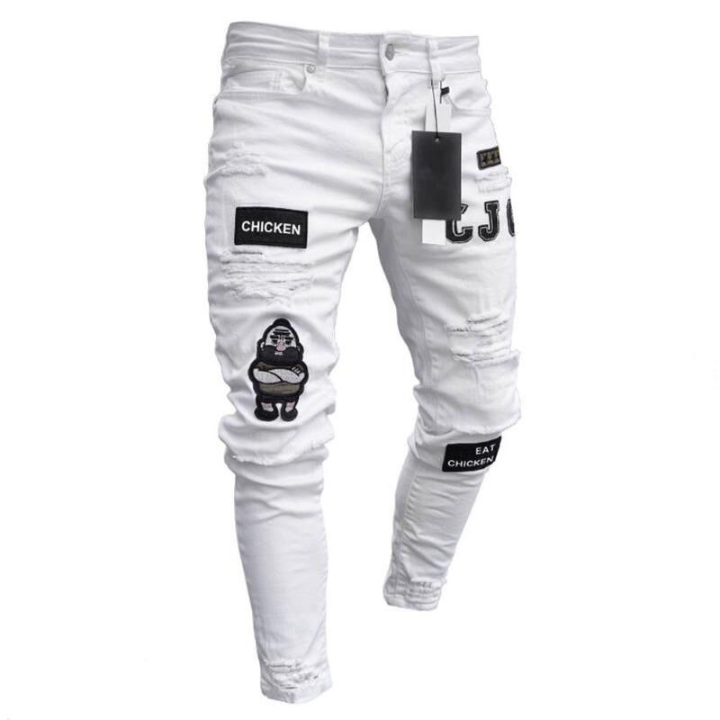 Men Jeans Stretchy Ripped Skinny Biker Embroidery Print Jeans Destroyed Hole Taped Slim Fit Denim Scratched High Quality Pants
Men Jeans Stretchy Ripped Skinny Biker Embroidery Print Jeans Destroyed Hole Taped Slim Fit Denim Scratched High Quality Pants