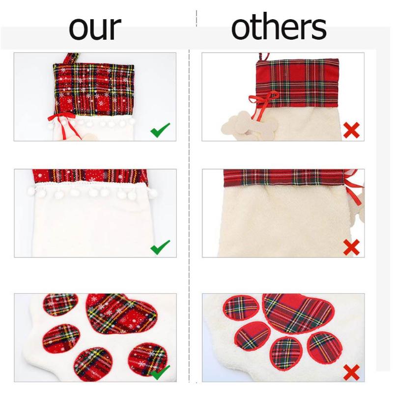 Christmas Stockings Gift Bag Decor for New Year 2020 Plaid Christmas Gift Bags Pet Stocking Socks Xmas Tree Hanging Pendant