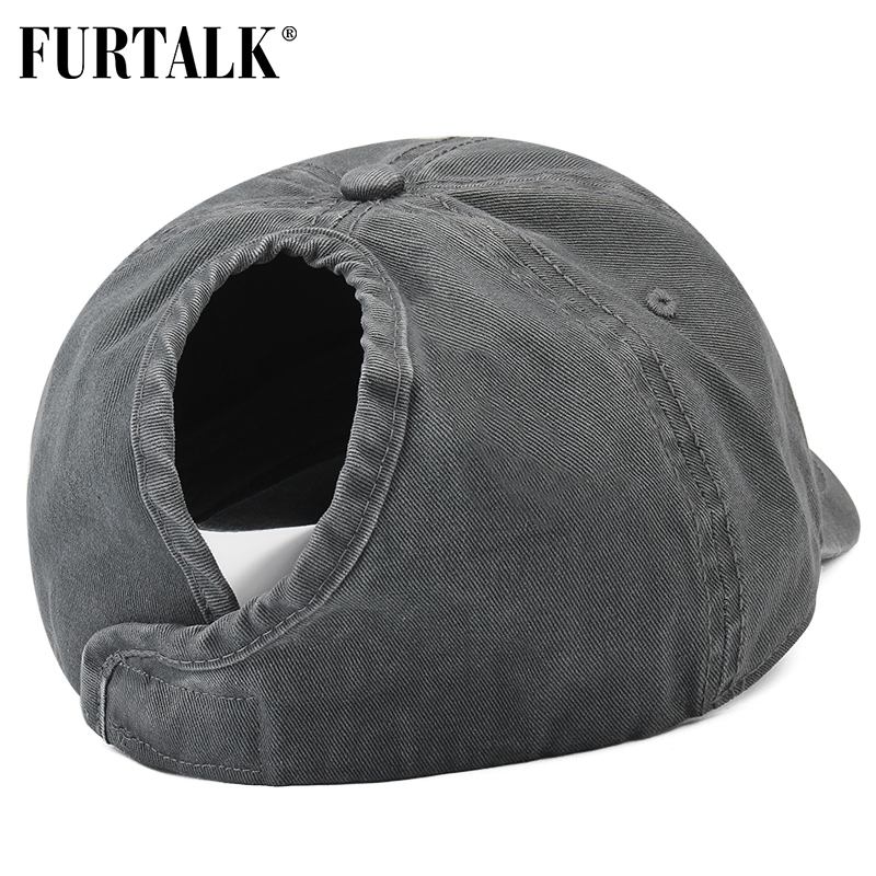 FURTALK Black Ponytail Baseball Cap Women Vintage Washed Cotton Baseball Caps Men Hip Pop Hat Snapback Summer Cap for Female T200720