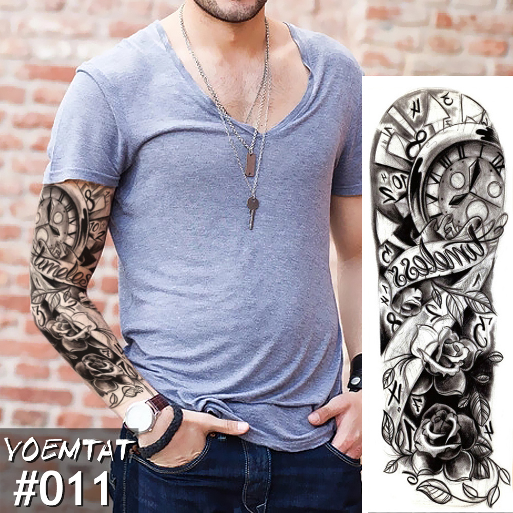 Large Arm Sleeve Tattoo Maori Power Totem Waterproof Temporary Tattoo Sticker Warrior Samurai Angel Skull Men Full Black Tatoo T200730
