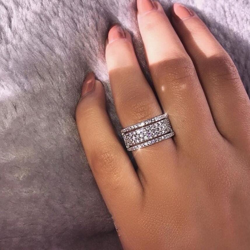 2020 Top Sell Brand New Luxury Jewelry Real 925 Sterling Silver Pave White Sapphire CZ Diamond Hexameron Party Women Wedding Band Ring Gift
