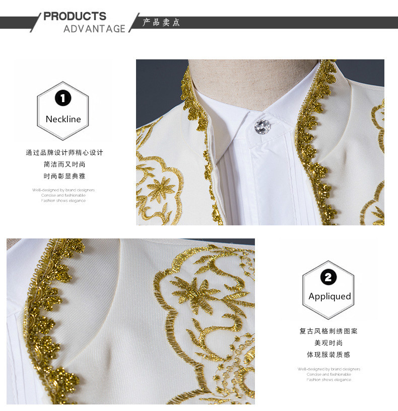 Royal Vintage Fashion New Court Men Suit Opera Drama Performance European Earl Gold Appliqued Men Long Coat Party Wear