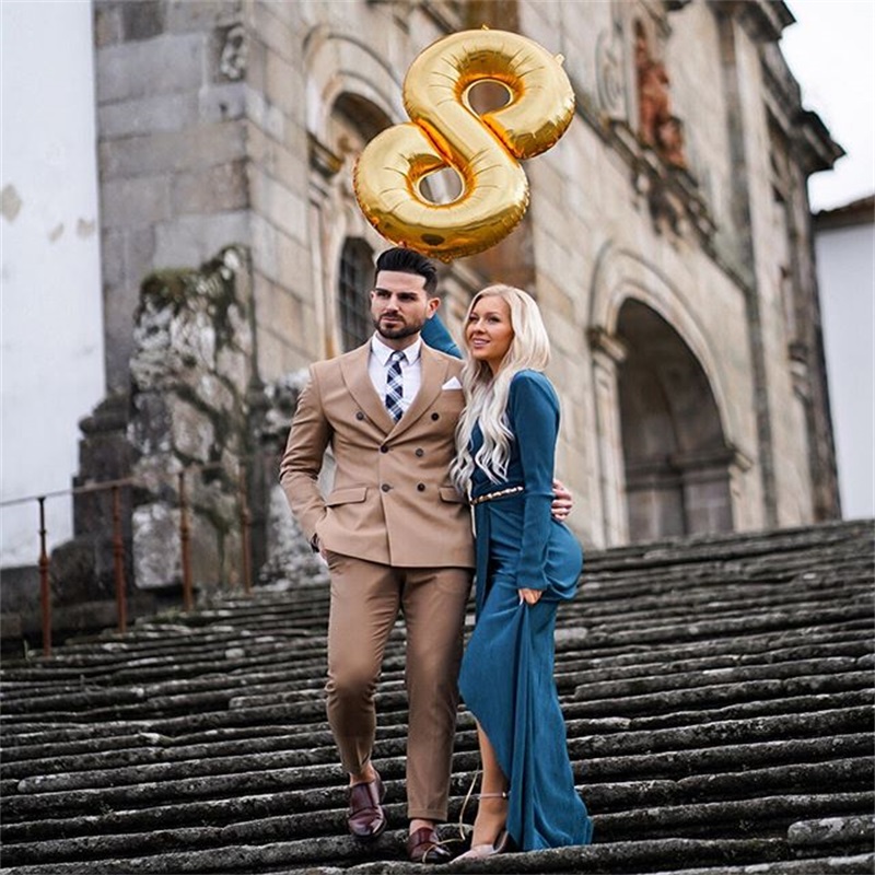 2piece cotton blend khaki formal wedding tuxedos slim fit double breasted men suits peaked lapel business party blazer suit