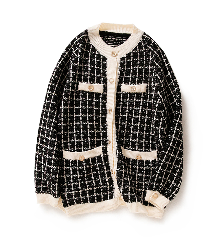 H.SA Women Elegant Sweater Cardigans Oneck Retro Vintage Knit Jackets Black White Plaid Long Cardigans Loose Tops Winter Jacket CJ191220