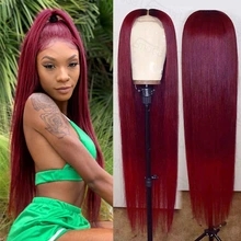 New Burgundy Red Human Hair Wig 13x6 Deep Part Wig Glueless Preplucked with Baby Hair Silk Straight 99J Brazilian Remy Hair
