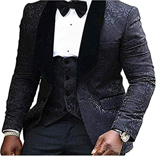 2020 Black Jacquard Mens Wedding Suits Prom Party Groom Tuxedos 3 Piece Set Slim Fit Business Male Suit (Blazer+Vest+Pants, Same as image
2020 Black Jacquard Mens Wedding Suits Prom Party Groom Tuxedos 3 Piece Set Slim Fit Business Male Suit (Blazer+Vest+Pants, Same as image
