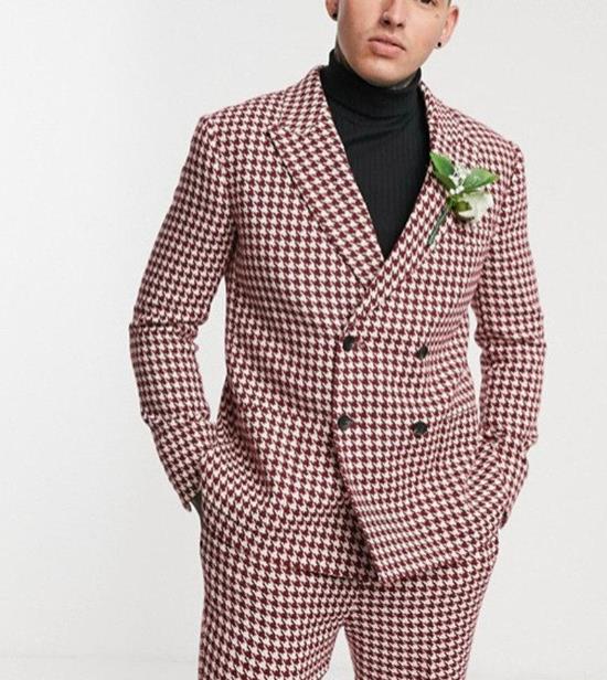 Costume Homme Red Houndstooth Suits For Mens Wedding Groom Tuxedo Fashion Trajes De Hombre Man Blazer Terno Masculino 2 Pieces, As picture
Costume Homme Red Houndstooth Suits For Mens Wedding Groom Tuxedo Fashion Trajes De Hombre Man Blazer Terno Masculino 2 Pieces, As picture