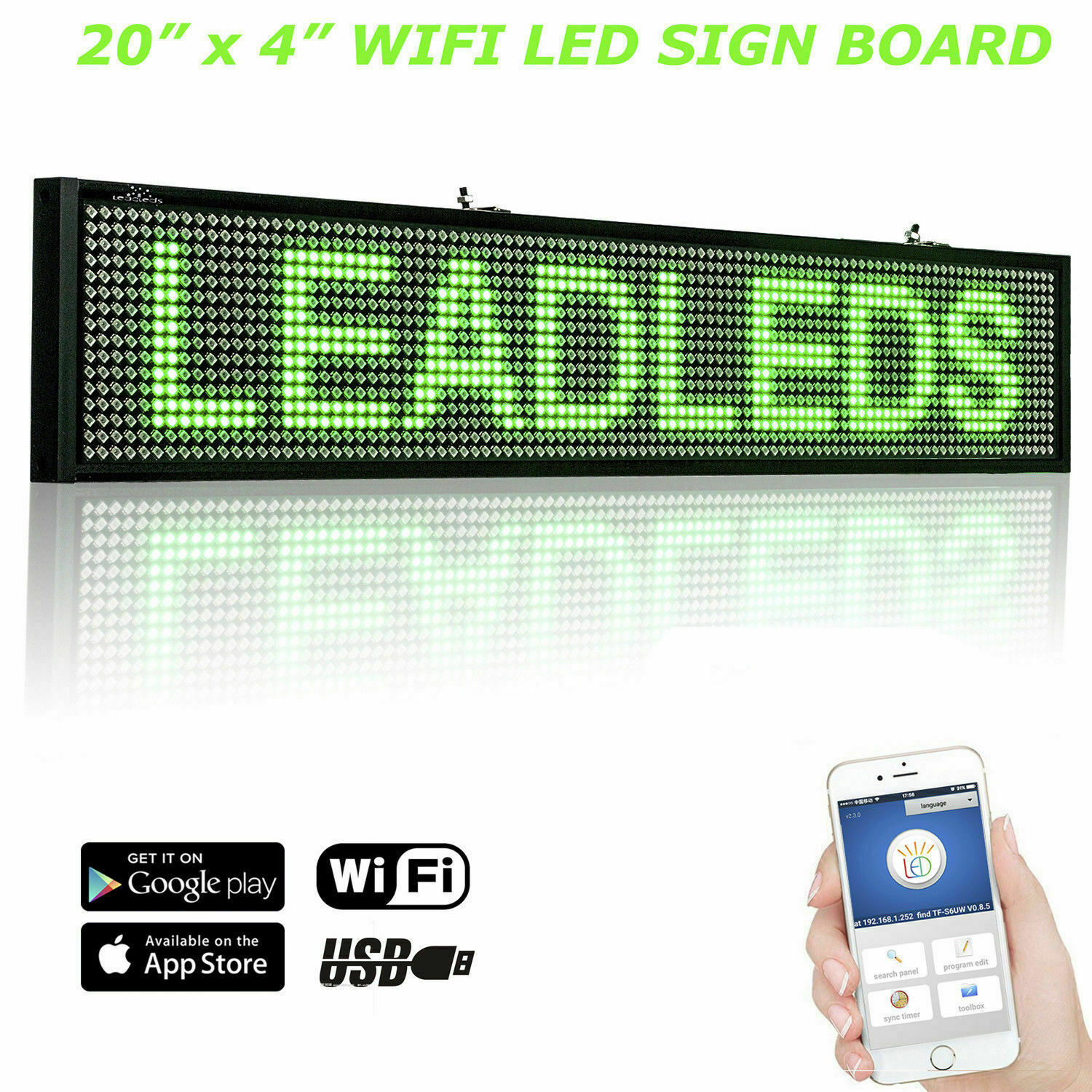 2020 HOT The new 20 X 4 Yingcun WIFI LED scrolling message sign display board (green LED)
2020 HOT The new 20 X 4 Yingcun WIFI LED scrolling message sign display board (green LED)